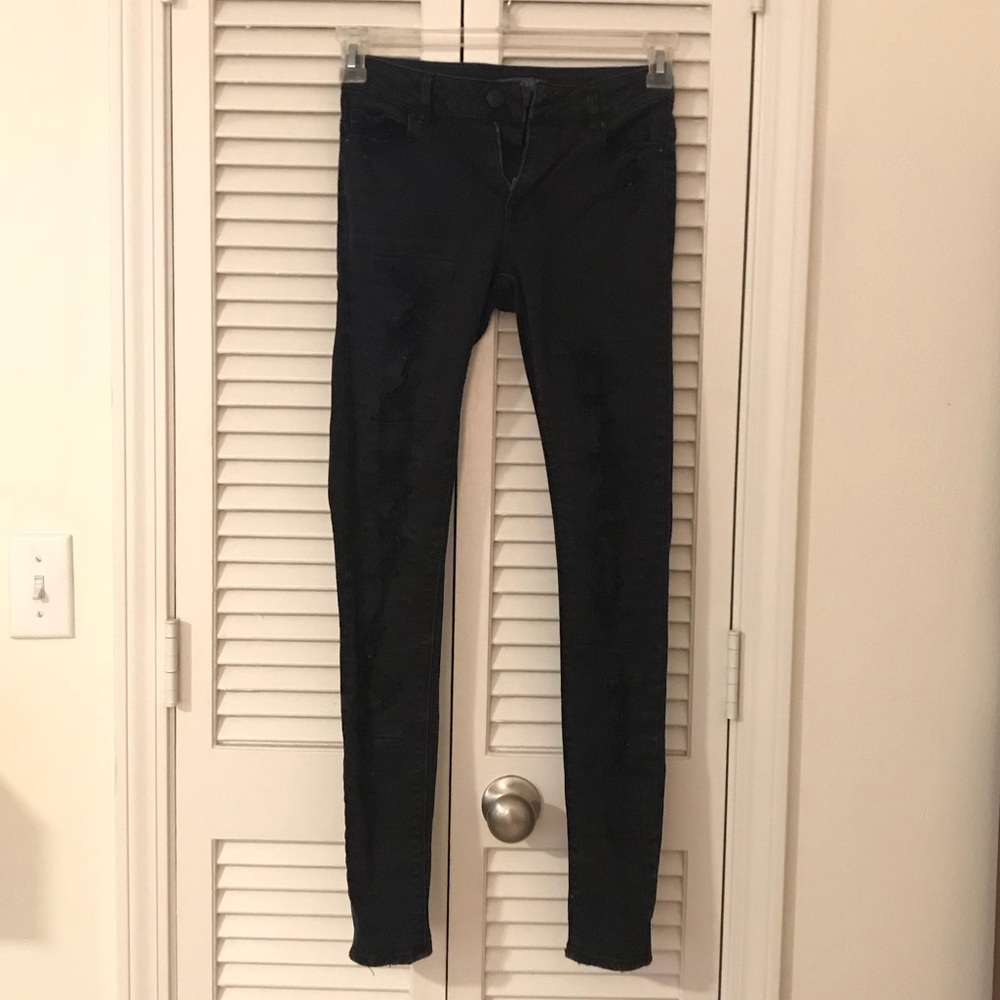 Black Ripped and Patched Skinny Jeans